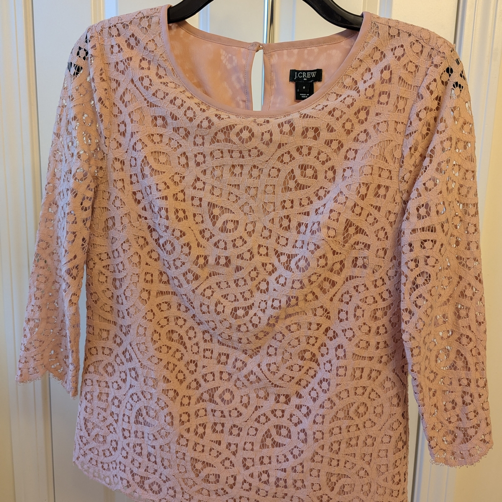 J. Crew Pink 3/4 Sleeve Lace Blouse